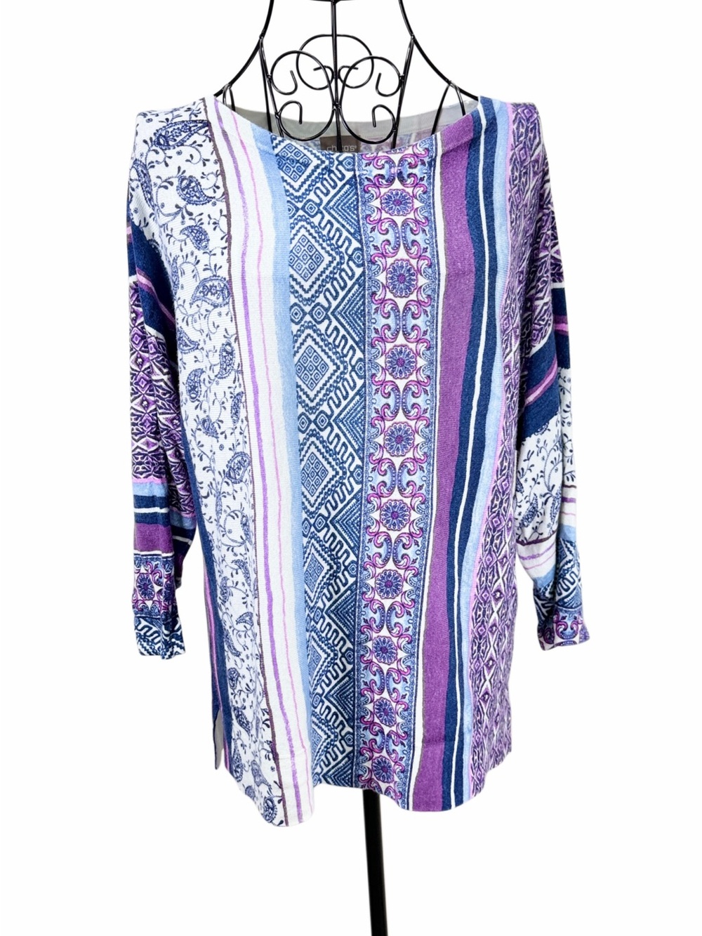 Chico's Striped Patchwork Tunic Top - Purple, Blue, White